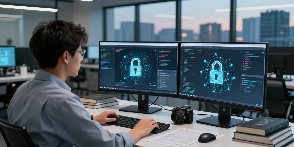 Expert reviewing digital security systems at https://shs-dome5.com/ in modern office.
