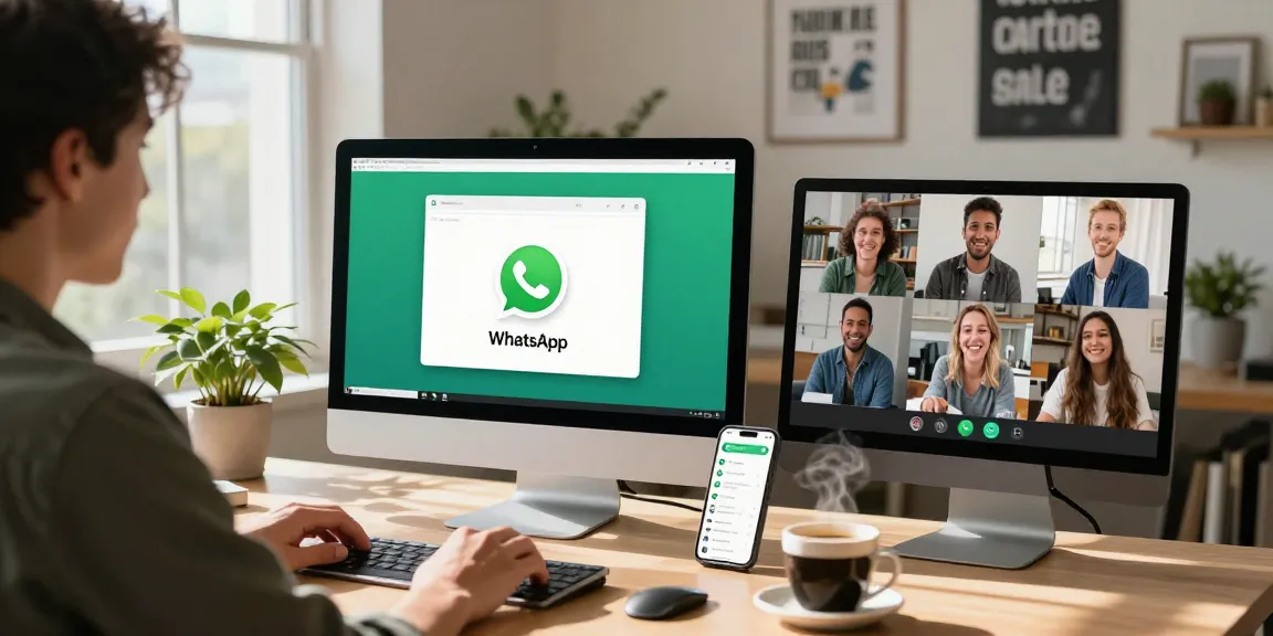 Engaged user actively using WhatsApp電腦版 in a modern home office setting.