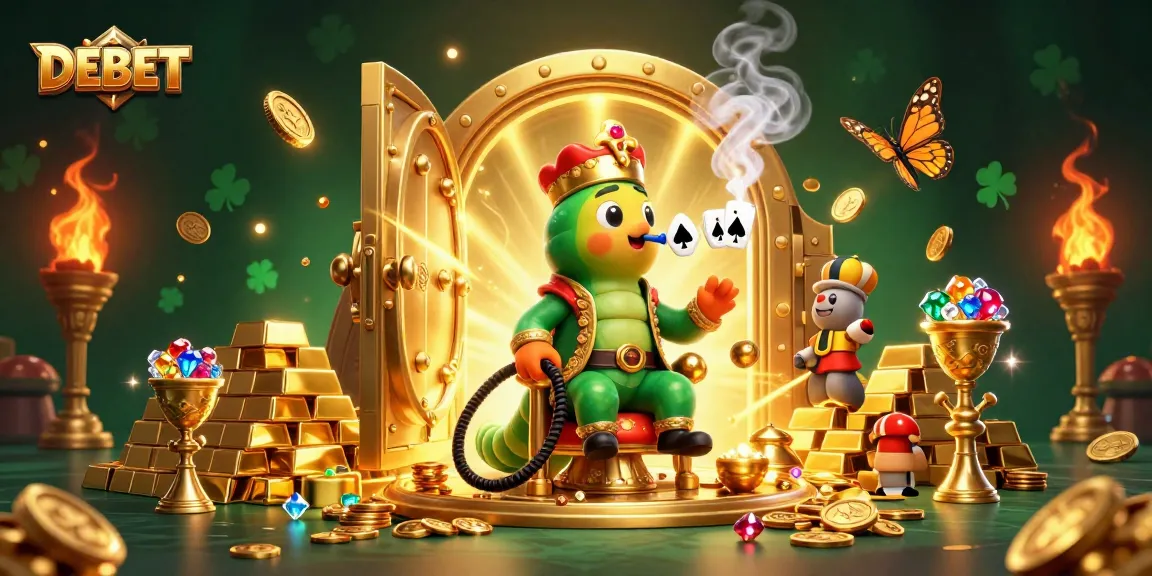 Engage in thrilling casino action with DEBET, featuring a vibrant 3D illustration of a gaming scene.