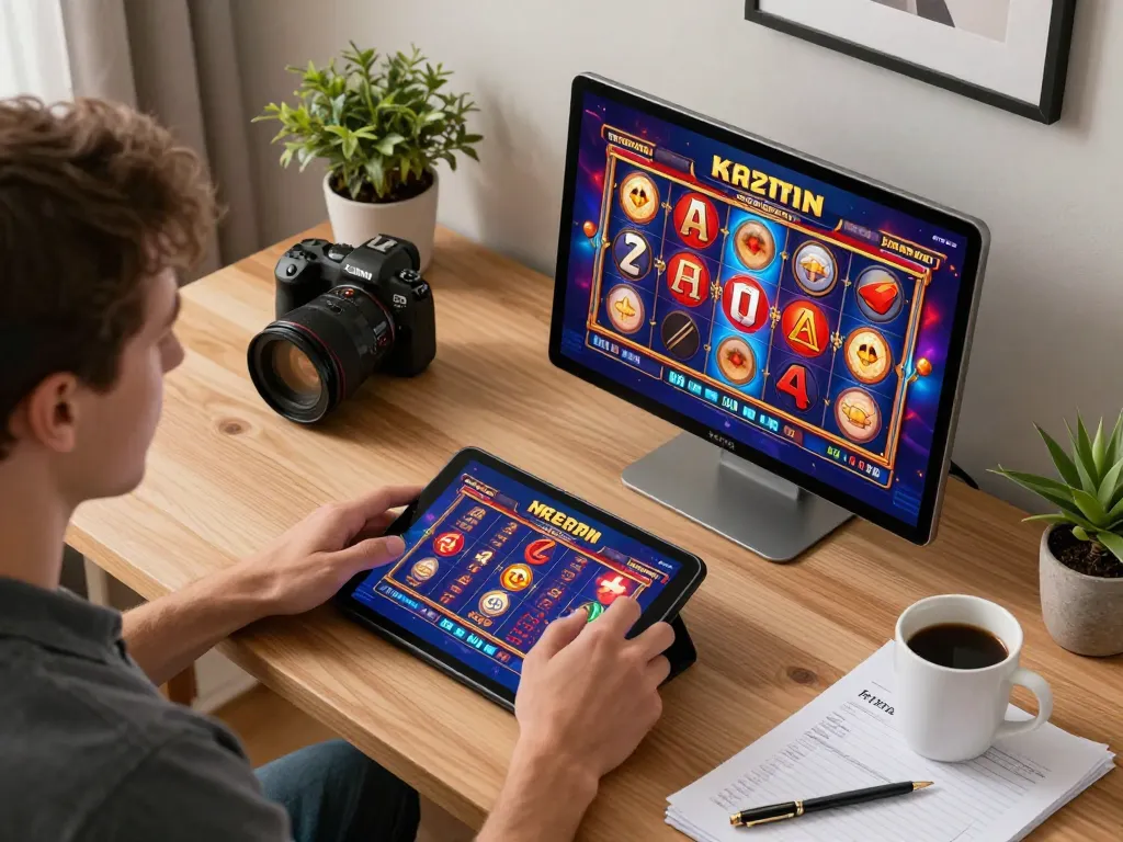 Sesi menarik di platform hoki77 heylink menampilkan permainan slot yang cerah di layar tablet.