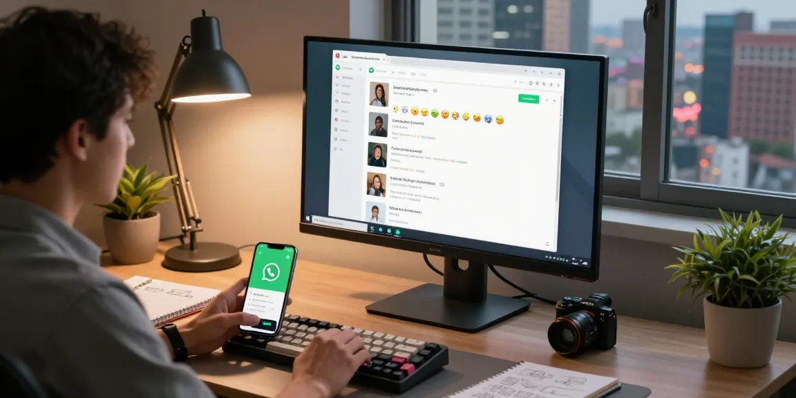 Engaged user utilizing WhatsApp電腦版 in a modern home office, showcasing vibrant chat display and productivity elements.
