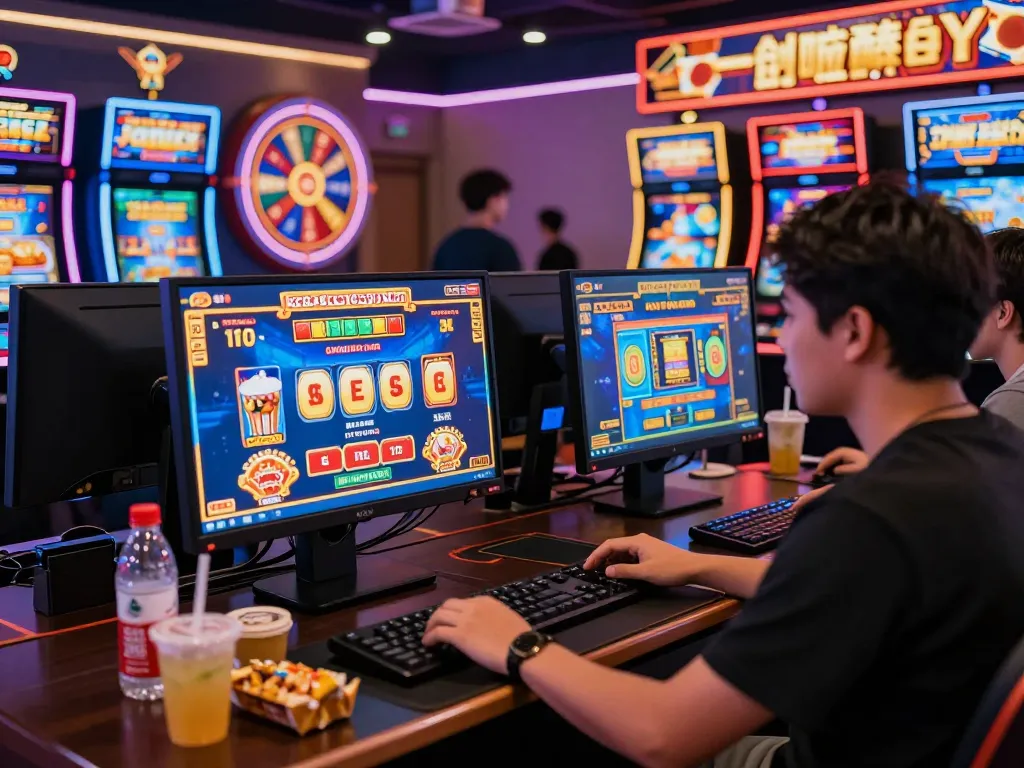 Situs slot gacor dengan suasana gaming yang menunjukkan pemain yang terlibat dalam aksi kasino online yang penuh warna dan menarik.