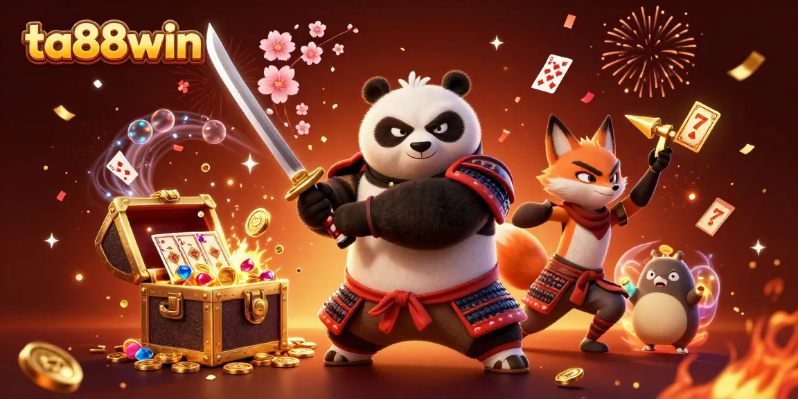 Engage with the vibrant gaming world of ta88win, featuring dynamic characters in a lively 3D casino scene.