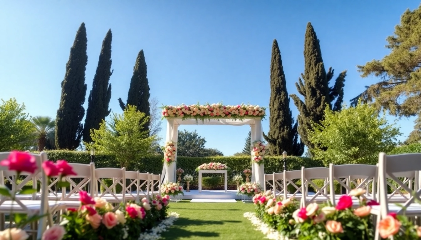 Stunning outdoor wedding venues sacramento with floral decorations and greenery.