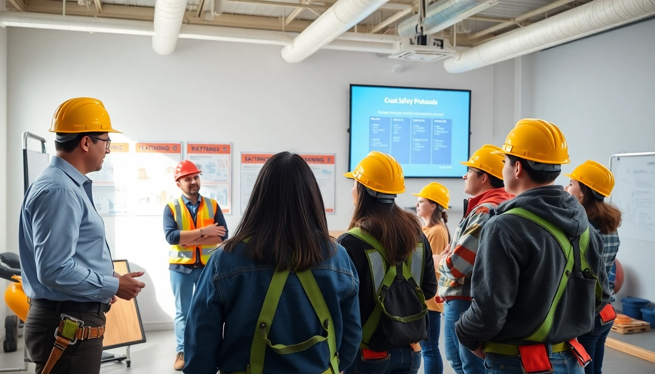 Engaging construction site safety training session highlighting teamwork and safety protocols.
