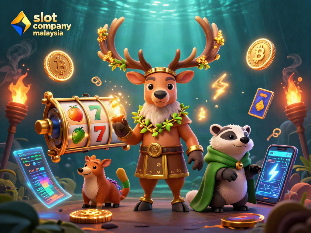 Engage with the thrilling slot company malaysia experience through a vibrant, dynamic casino-themed illustration.