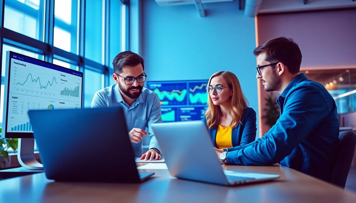 SEO Agency Clearwater team collaborating on digital analytics in a bright office environment.