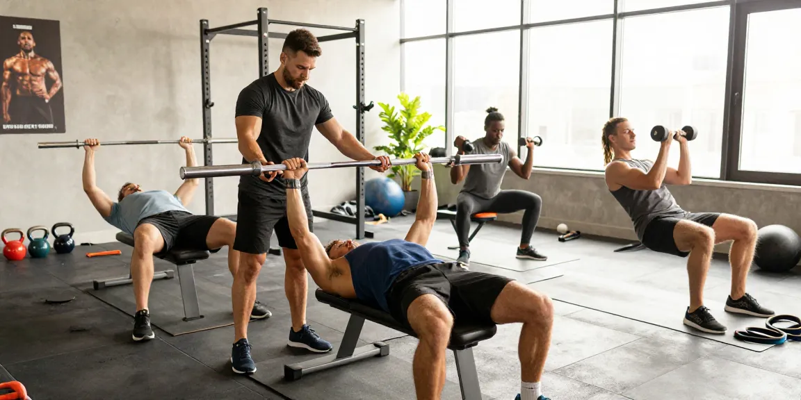 Fitness enthusiasts at the Official Prime Pharma Steroid Shop gym, showcasing dedication with diverse workouts.