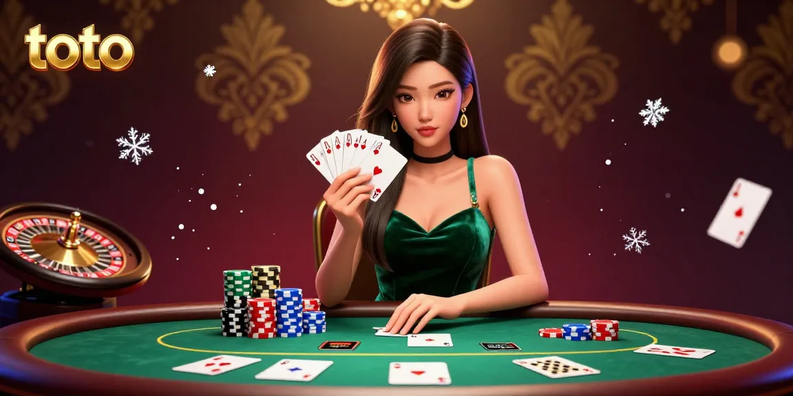 Playing a winning hand of poker at a luxurious table in a toto-themed casino environment.