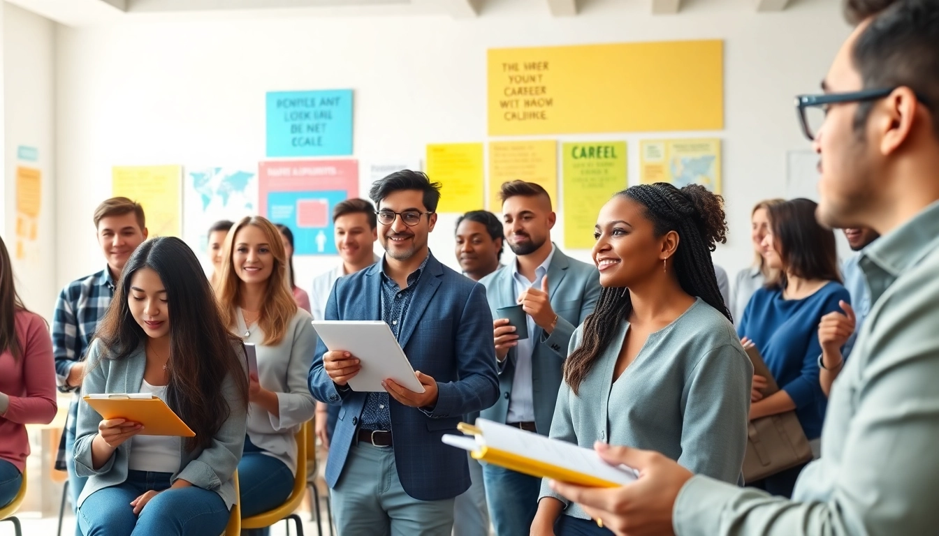 Find my true calling through a dynamic workshop scene featuring engaged participants focused on their career goals.