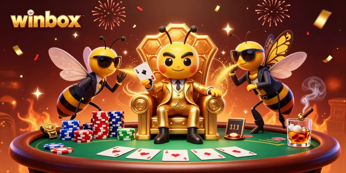 Winbox showcases a bumblebee mob boss with poker elements, emphasizing thrilling gambling action.