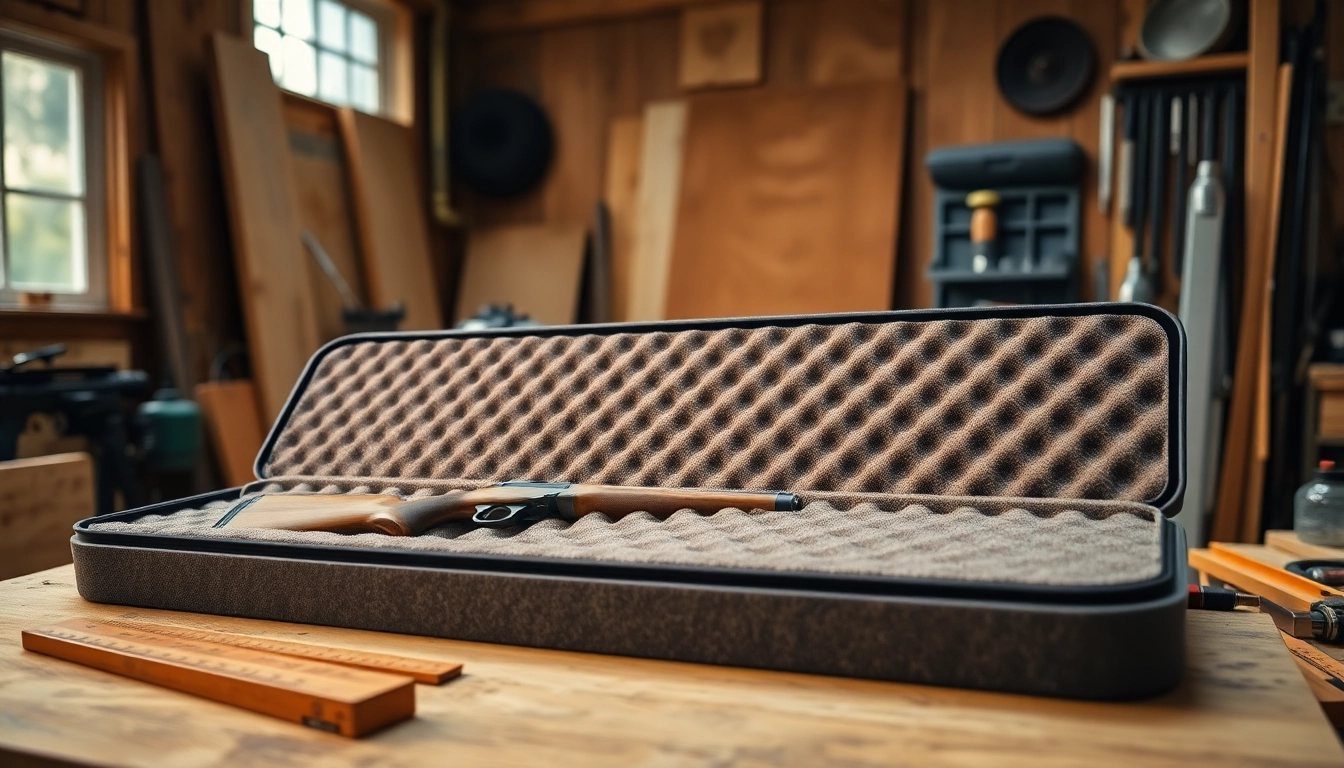 A custom foam for rifle case showcasing precision cuts and smooth texture in a workshop setting.