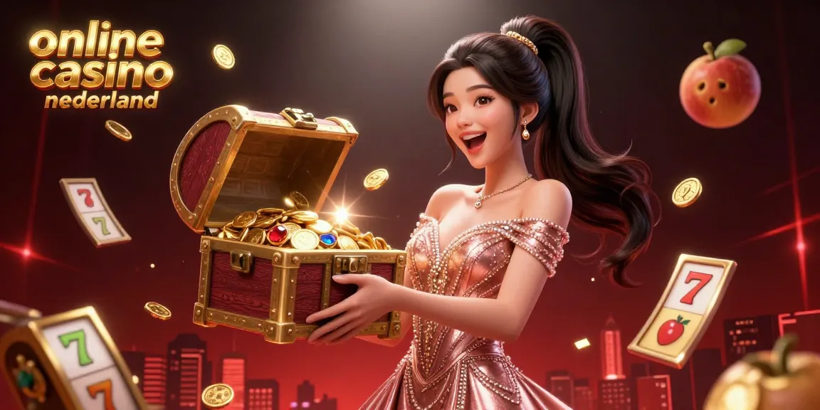 Play exciting games at online casino nederland with a gorgeous illustration of a treasure chest full of coins and gems.