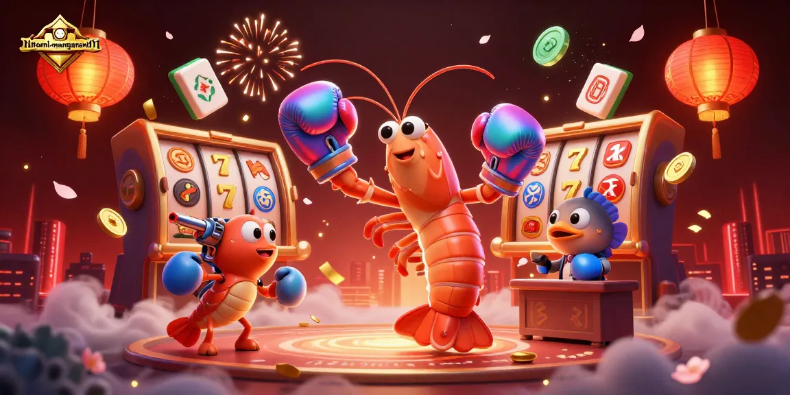 Experience thrilling gameplay with hitomi-mangaraw01 in a vibrant casino scene full of dynamic elements like slot reels and festive fireworks.