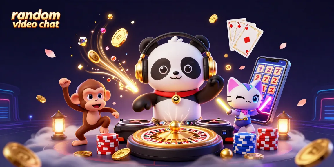 Engage in random video chat with animated characters at a vibrant casino-themed rave.
