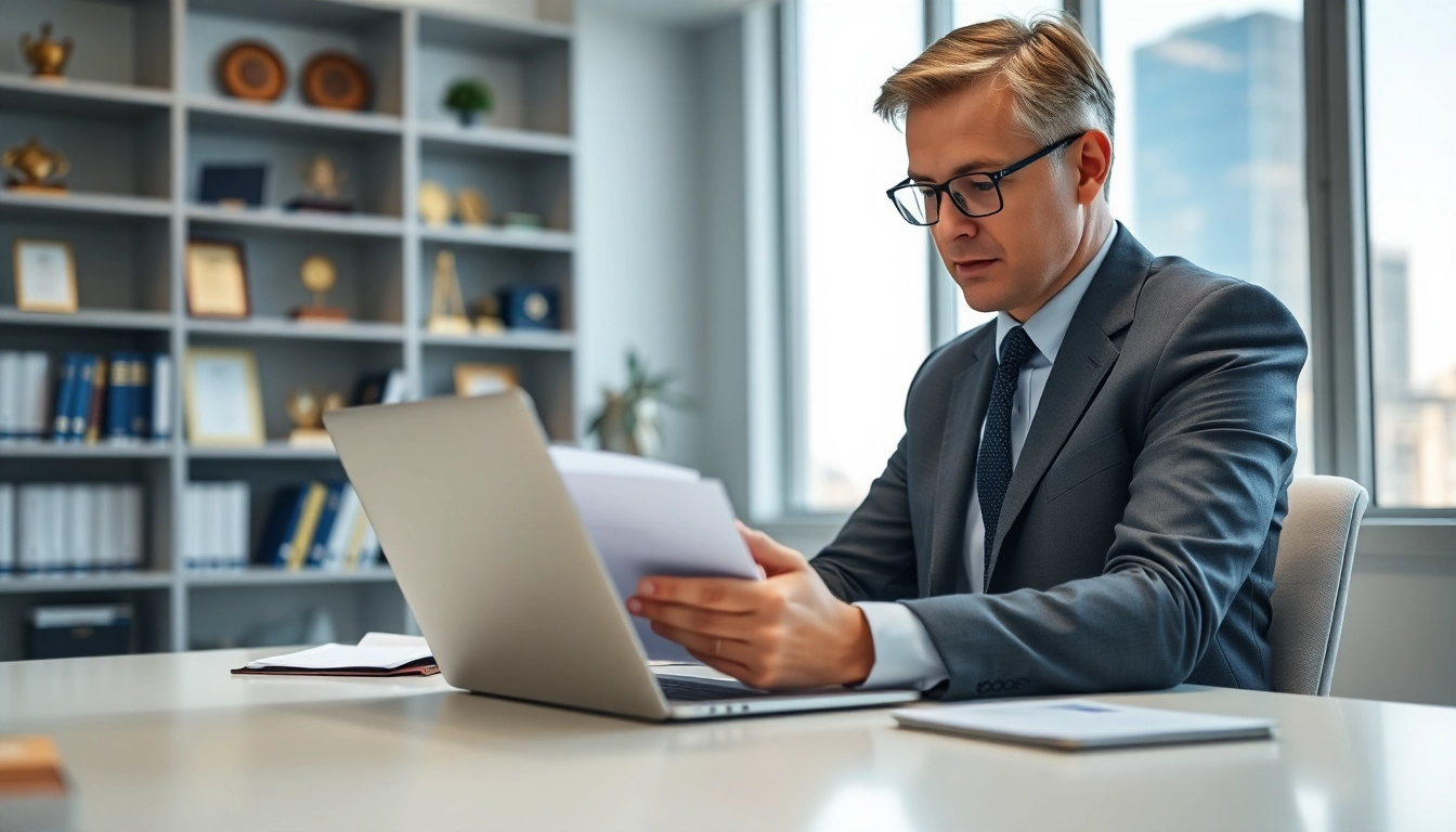 Consultant reviewing Federal and State contracts and grants at a desk.