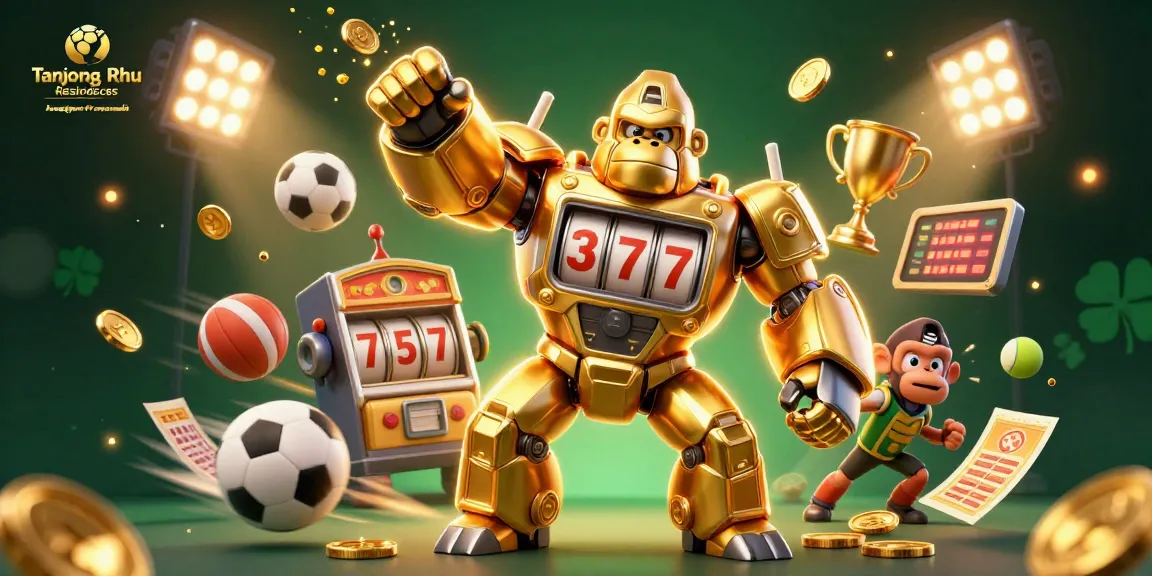 Tanjong Rhu Residences showcases a golden gorilla mech amidst vibrant casino elements for dynamic excitement.