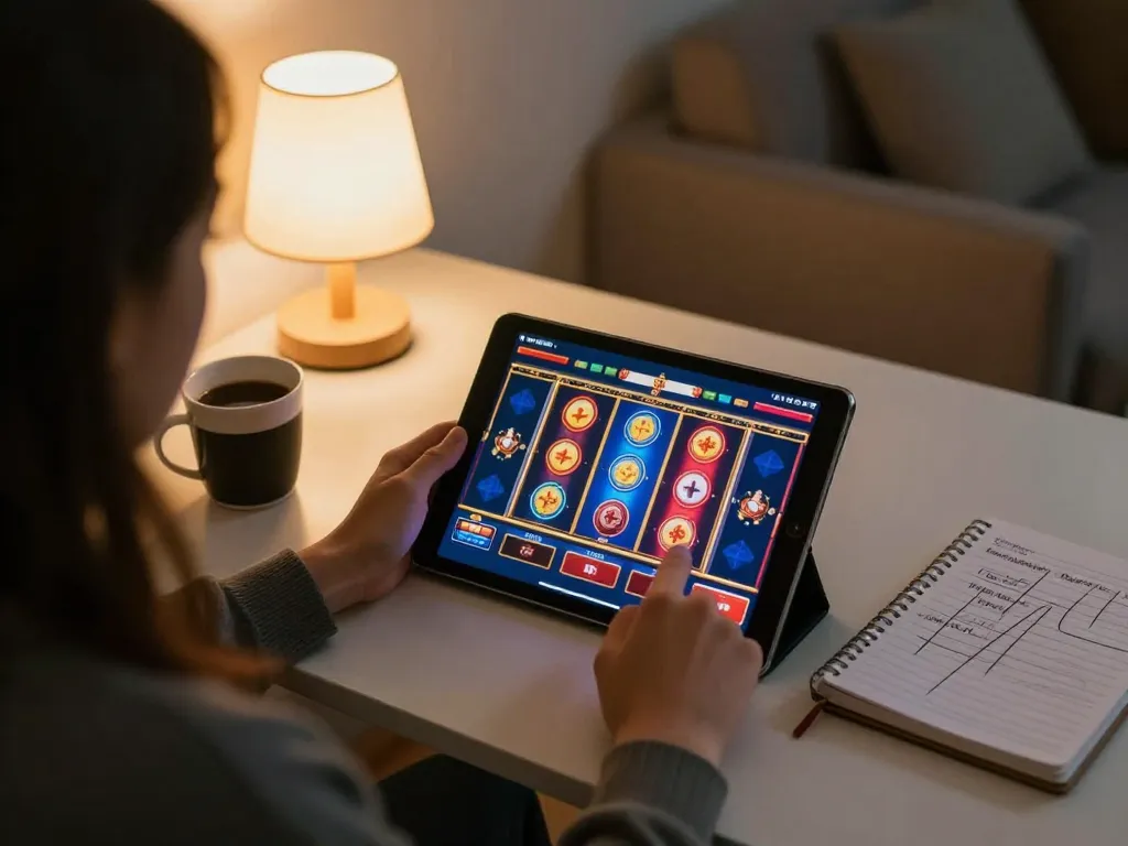 Engaging with https://nddo.org online casino game at home, capturing strategy and gameplay in a cozy setting.