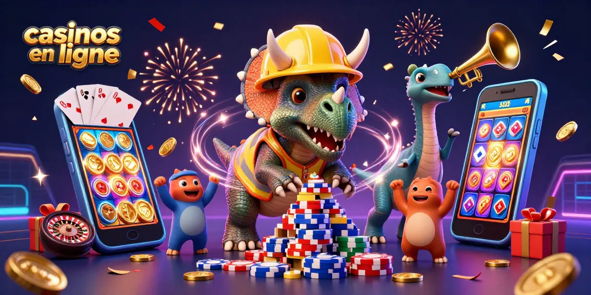 Jouer dans des casinos en ligne avec un triceratops et des éléments de jeux de hasard colorés.