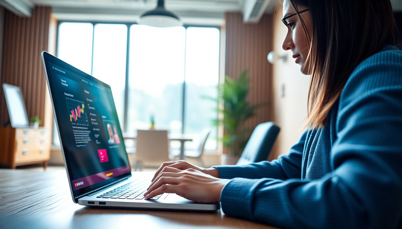Web designer creating a modern website for Hereford Web Design in a bright office setting.