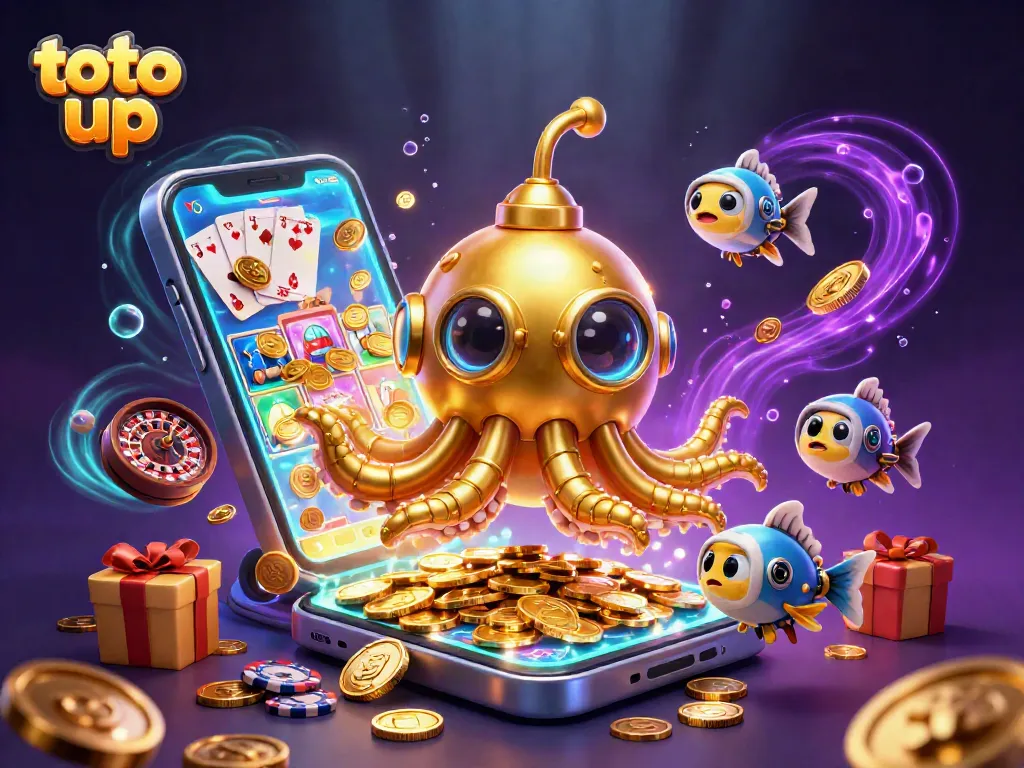 Engage in thrilling gameplay with toto up as an immersive 3D golden kraken submarine surfaces through coins.