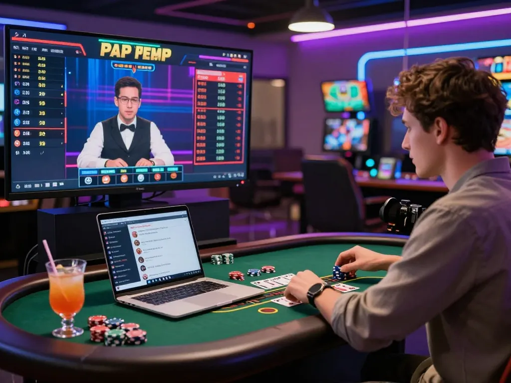 Engaged player enjoying a live baccarat game at an online 바카라사이트 enriched with vibrant decor and interactive features.