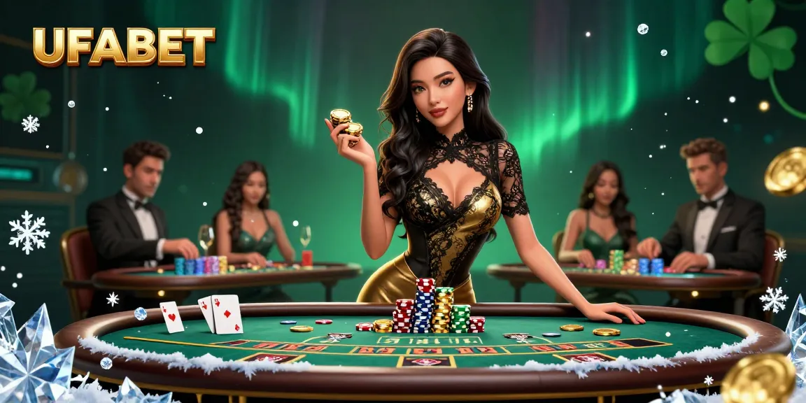 Betting at UFABET with high-stakes baccarat and glamorous atmosphere, showcasing casino excitement.
