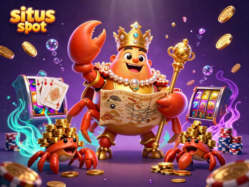 Engage in exciting gameplay at situs slot with a golden crab emperor and sparkling treasures.