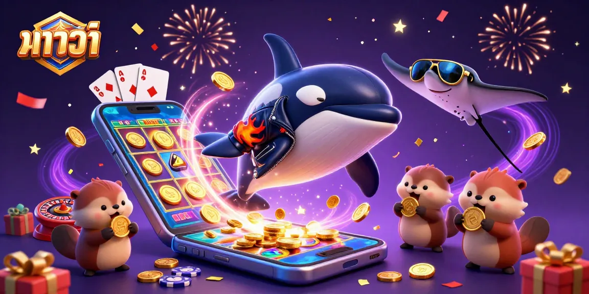 Experience the thrill of บาคาร่า with a dynamic scene of characters and casino elements.