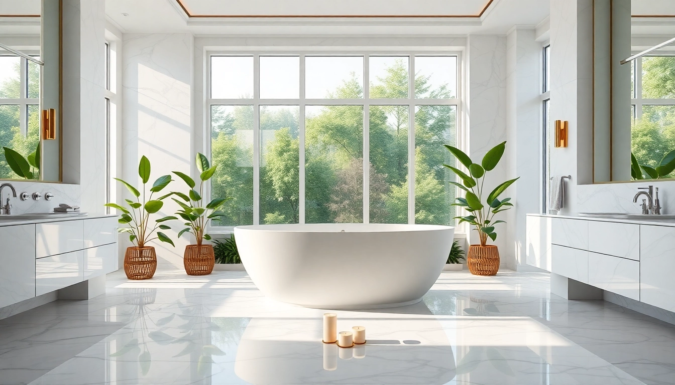 Transform your space with elegant bathrooms featuring a luxurious freestanding bathtub and marble tiles.
