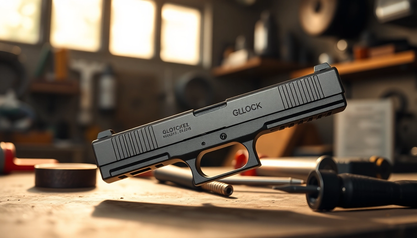 Showcase of Glock 17 Gen 3 MOS OEM Slide emphasizing its sleek design and precision features.