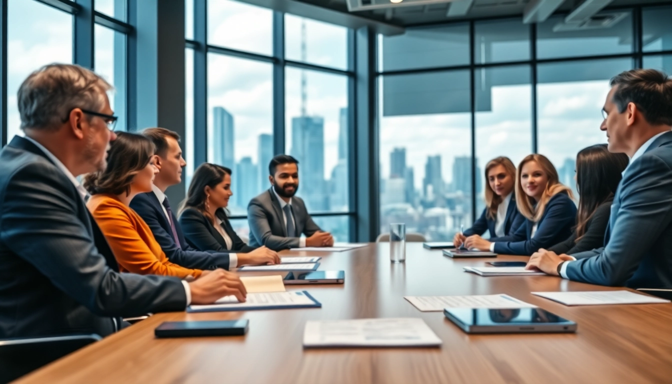 Discussing corporate ethics in a vibrant office setting showcasing diverse leadership.