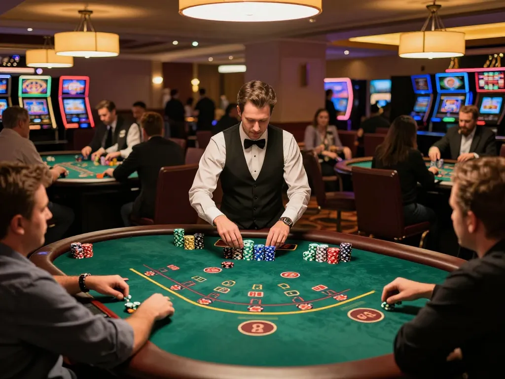 Engaging black jack gameplay scene showcasing top quality widgets and active players in an upscale casino environment.