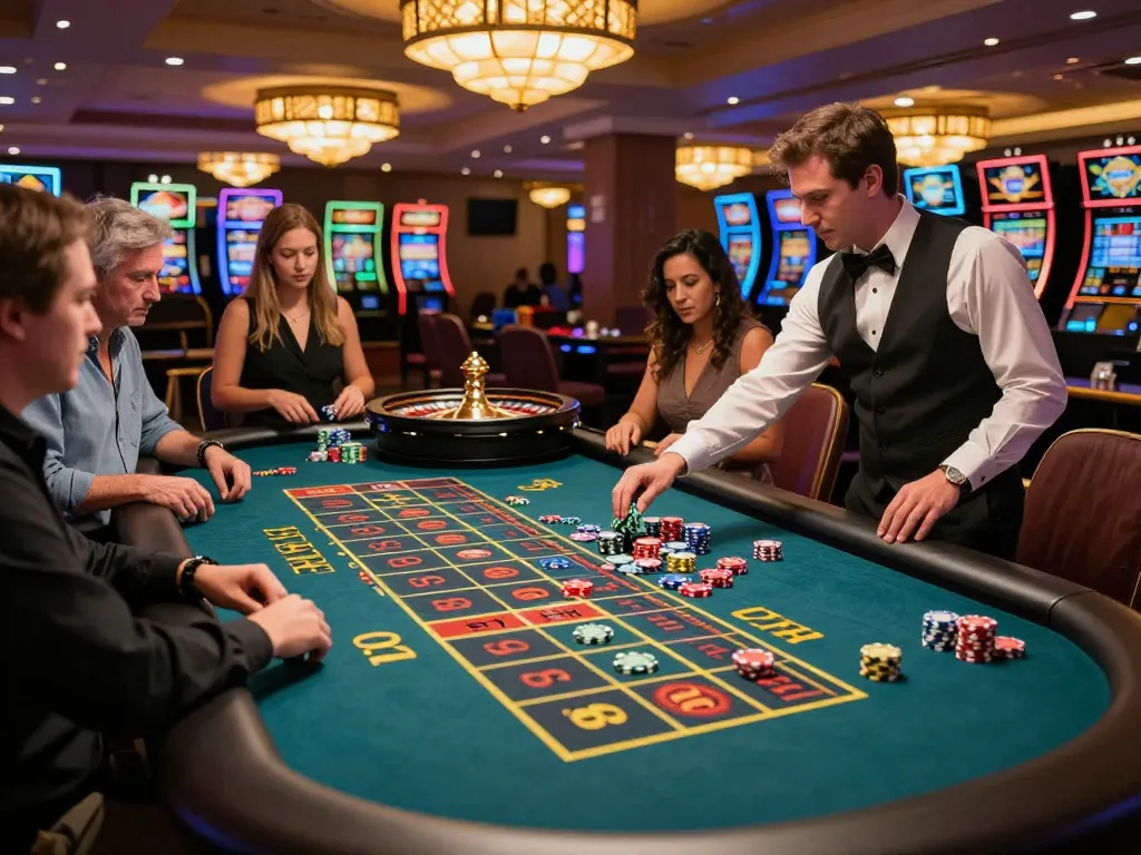 Engage with free credit mega888 gameplay at an exciting roulette table in a vibrant casino.