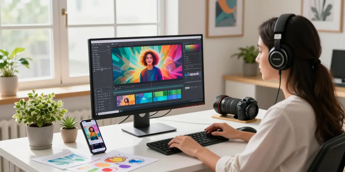 Creator using seedance ai in a modern workspace generating vibrant AI videos with colorful designs.