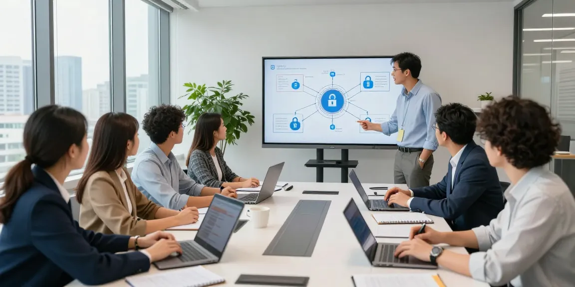 IT support in business meeting with diverse professionals collaborating on technology strategies in a modern office.