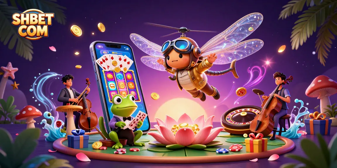 Experience thrilling games at SHBET COM with a vibrant 3D illustration featuring casino action.