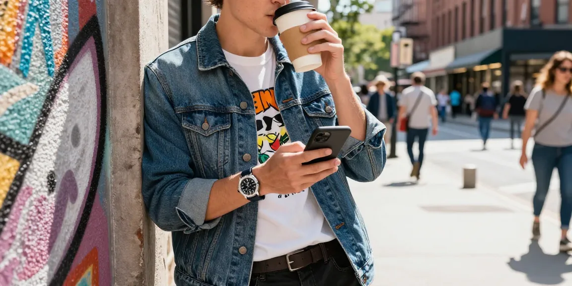 A stylish individual showcasing a trendy replica watch in an urban setting, embodying modern lifestyle and fashion.