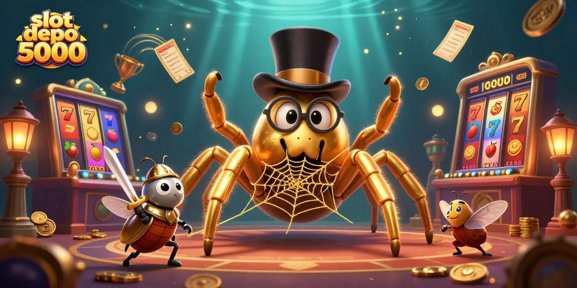 Win big with slot depo 5000 as a giant golden tarantula weaves a lucrative web in a casino