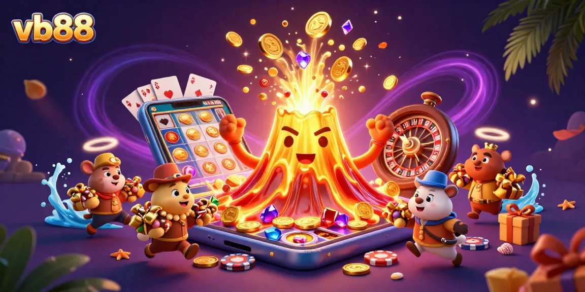 Experience the thrill of vb88 with a vibrant 3D scene of treasures and casino games.