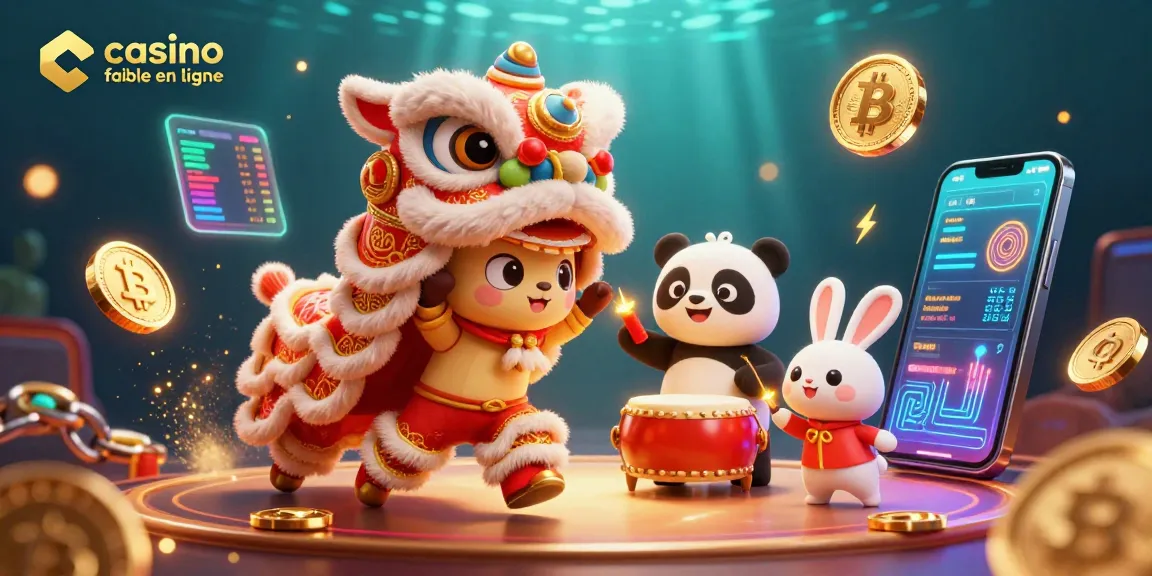 Vivez l'excitation d'un casino fiable en ligne avec une danse de lion festive et des éléments crypto vibrants.