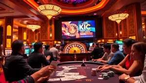 Players winning big at the KJC casino table with exciting gameplay and colorful chips.