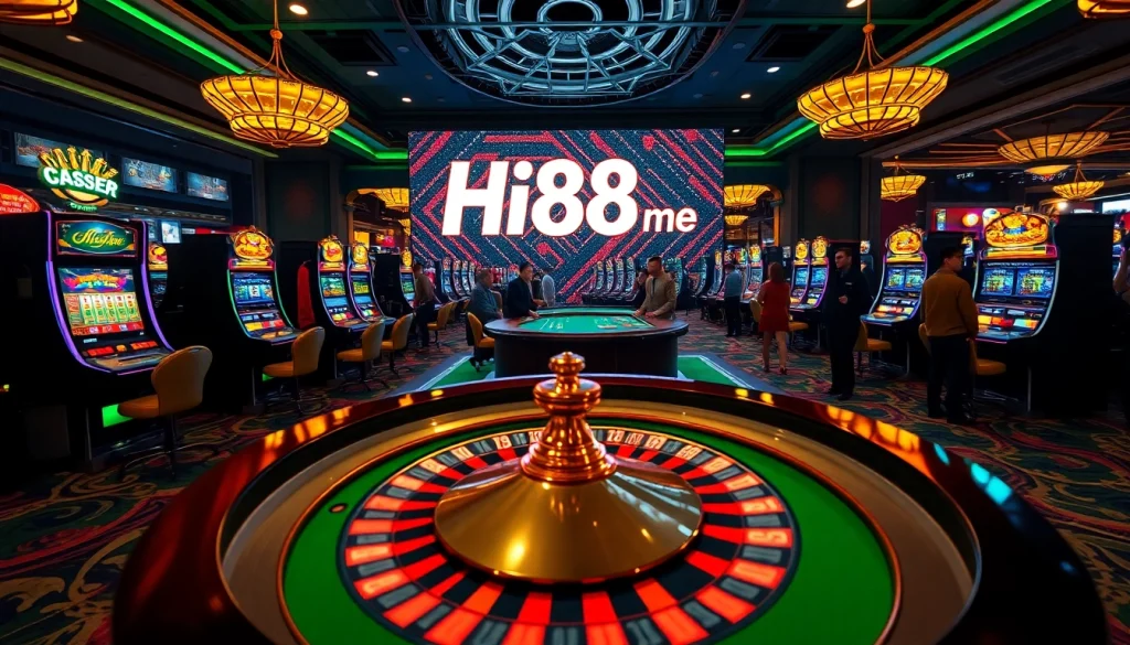 Experience the excitement of online gambling with Hi88 me featuring vibrant slot machines and poker games.