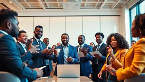 Engaging presentation by Black entrepreneurs to Bet on Black audience in a vibrant conference room.