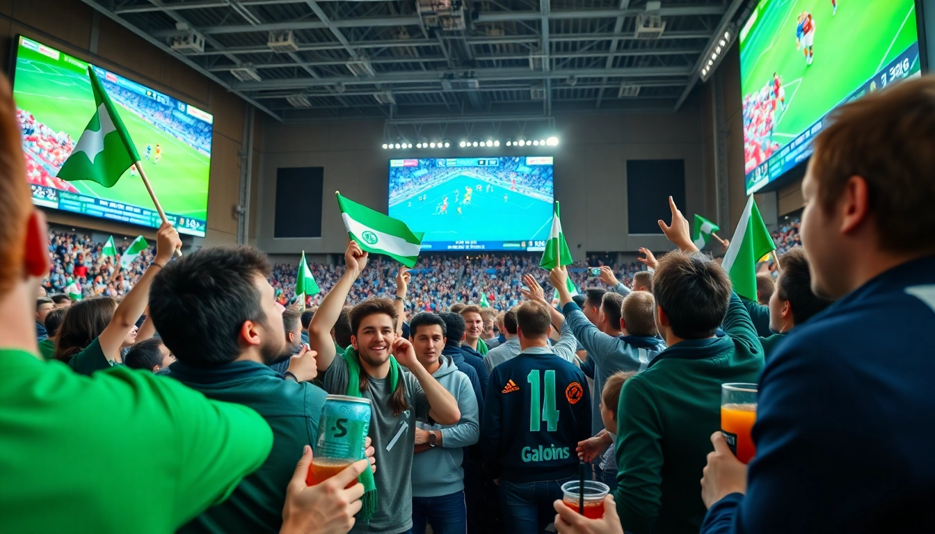 해외축구중계에 열광하는 팬들의 모습과 생동감 넘치는 경기장 분위기