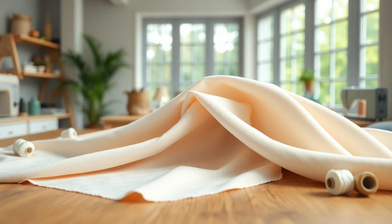 Katoen stof op een houten tafel, perfect voor naai-projecten