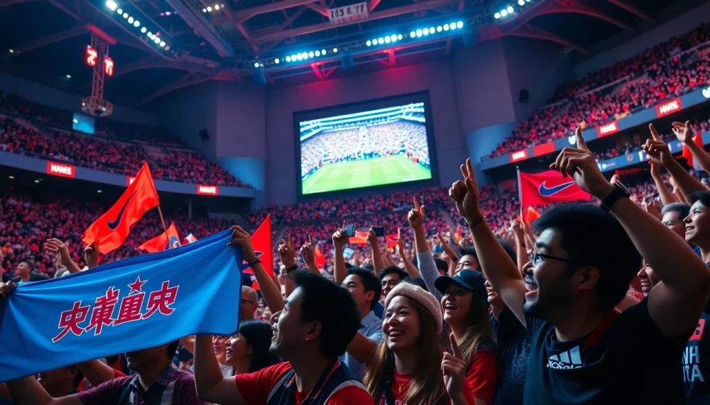 오징어티비의 스포츠중계를 즐기는 열정적인 팬들이 응원하는 모습