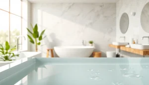 Genießen Sie eine sonnige Duschkabine in einem modernen Badezimmer mit eleganten Designelementen.