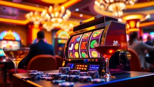 Permainan pakde4d slot dengan simbol warna-warni dan suasana kasino yang meriah.