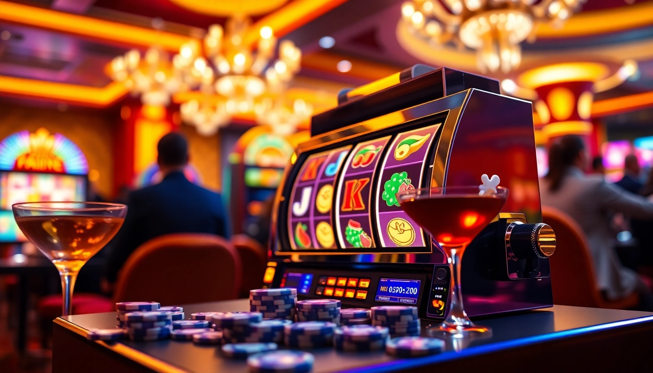 Permainan pakde4d slot dengan simbol warna-warni dan suasana kasino yang meriah.